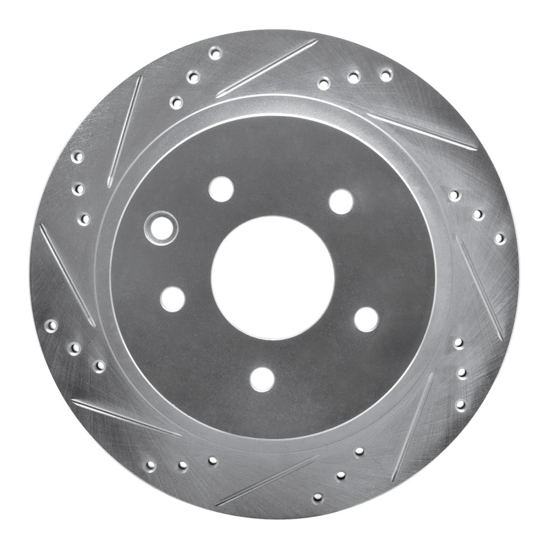 Infiniti G35 Brake Rotor (1) - Rear Left - R1 Concepts - Drilled & Slotted - Silver - `02-`25